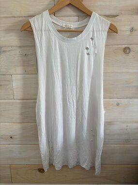 Honey Punch White Distressed Sleeveless Muscle Tank